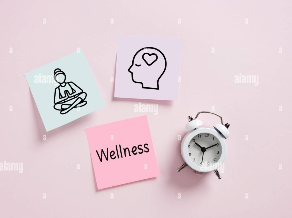 sticky-notes-with-icons-representing-wellness-meditation-and-self-care-promoting-a-healthy-lifestyle-with-an-alarm-clock-3A3N05A